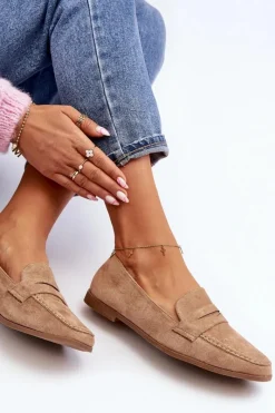 Sale Damskie Klasyczne Mokasyny Ciemnobeżowe Olevin Damskie Loafersy Damskie|Mokasyny Damskie Zamszowe