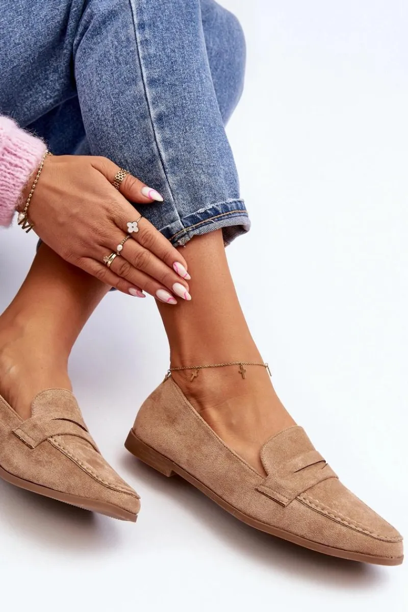Sale Damskie Klasyczne Mokasyny Ciemnobeżowe Olevin Damskie Loafersy Damskie|Mokasyny Damskie Zamszowe