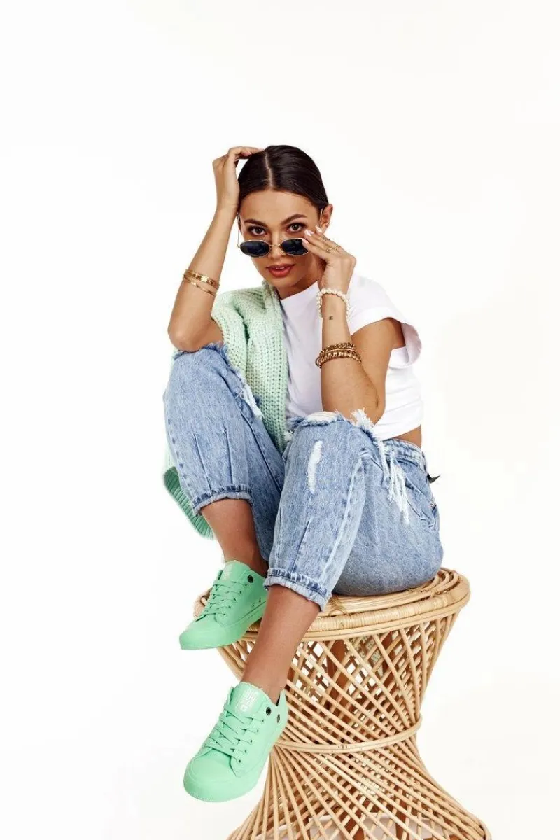 Clearance Damskie Klasyczne Niskie Trampki BIG STAR AA274030 Zielone Damskie Trampki Damskie Big Star|Trampki Damskie Niskie