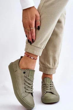 Outlet Big Star Shoes Damskie Klasyczne Niskie Trampki Big Star LL274028 Zielone