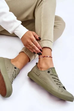 Outlet Big Star Shoes Damskie Klasyczne Niskie Trampki Big Star LL274028 Zielone