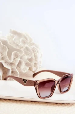 New Damskie Klasyczne Okulary Przeciwsłoneczne Ze Złotymi Detalami UV400 Beżowe Okulary