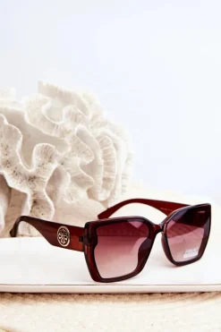 Hot Boto Damskie Klasyczne Okulary Przeciwsłoneczne Z Ozdobnymi Detalami UV400 Brązowe