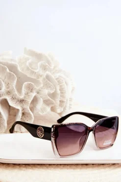 Damskie Klasyczne Okulary Przeciwsłoneczne Z Ozdobnymi Detalami UV400 Czarno-Brązowe Okulary