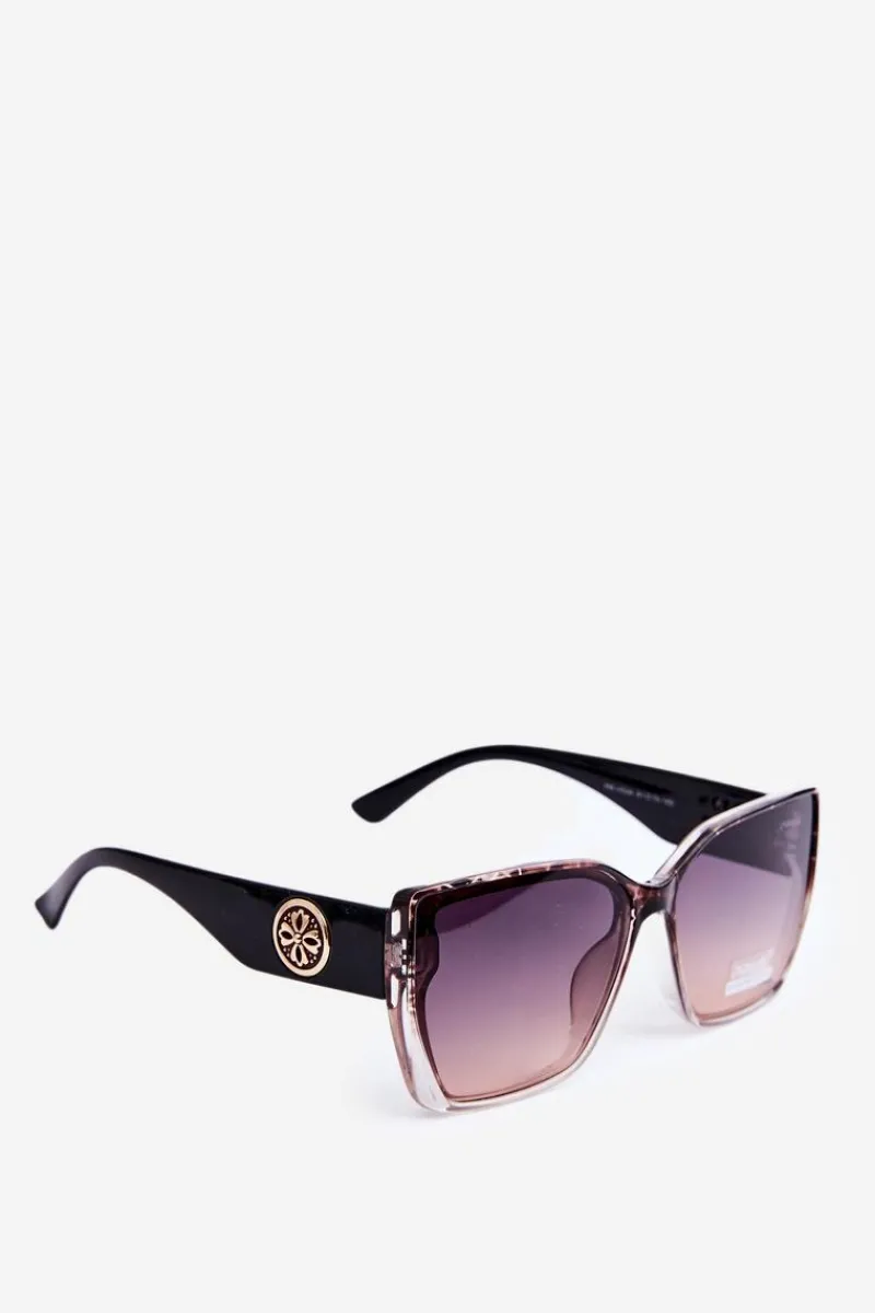 Damskie Klasyczne Okulary Przeciwsłoneczne Z Ozdobnymi Detalami UV400 Czarno-Brązowe Okulary