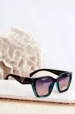 Sale Boto Damskie Klasyczne Okulary Przeciwsłoneczne Ze Złotymi Detalami UV400 Czarno-Niebieskie