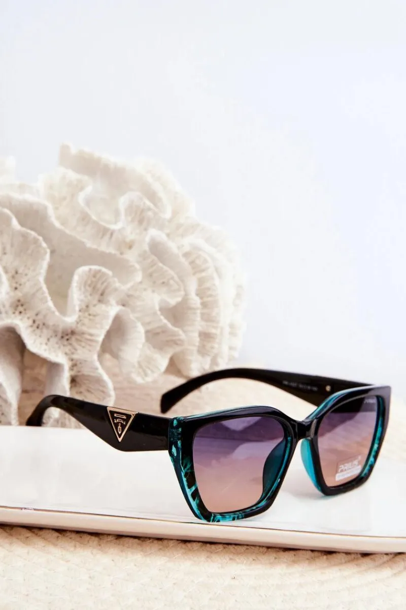 Sale Boto Damskie Klasyczne Okulary Przeciwsłoneczne Ze Złotymi Detalami UV400 Czarno-Niebieskie