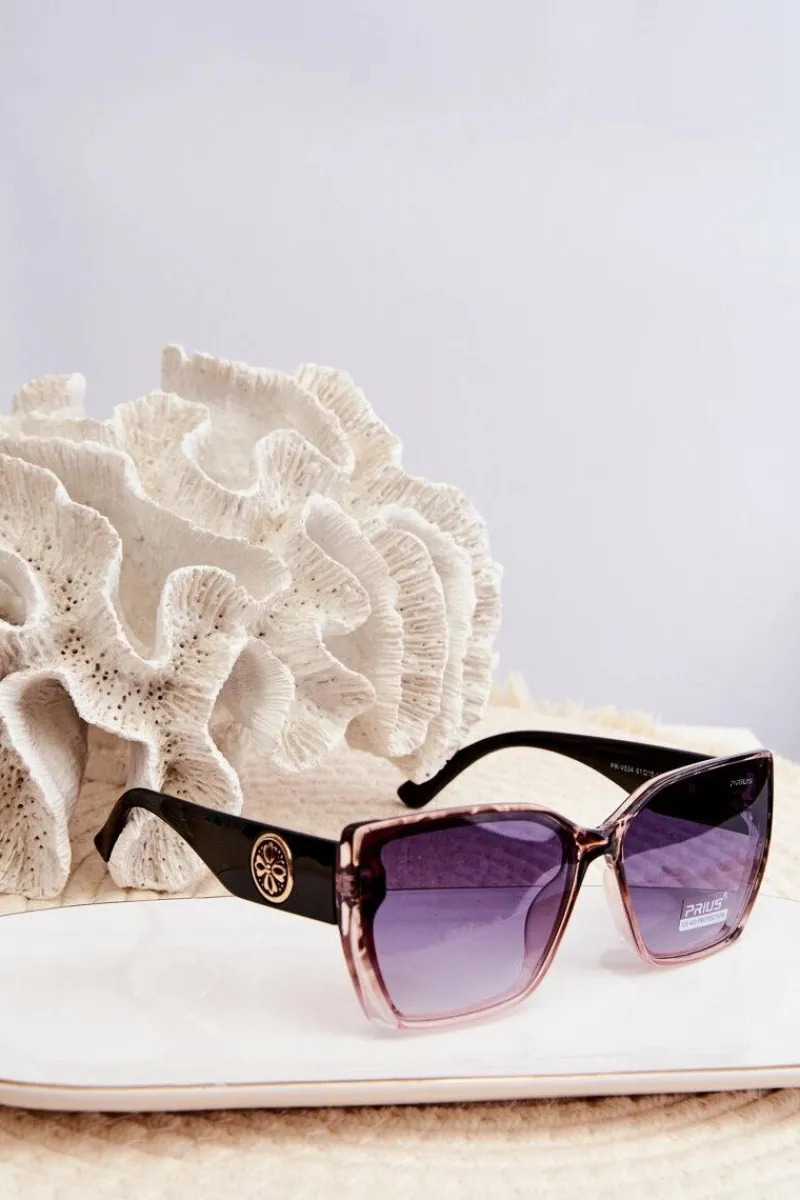 Damskie Klasyczne Okulary Przeciwsłoneczne Z Ozdobnymi Detalami UV400 Czarno-Różowe Okulary