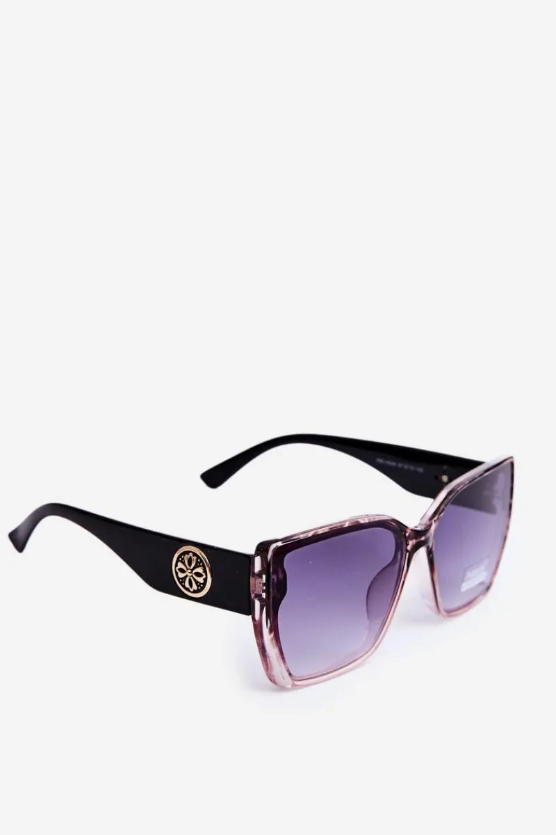 Damskie Klasyczne Okulary Przeciwsłoneczne Z Ozdobnymi Detalami UV400 Czarno-Różowe Okulary