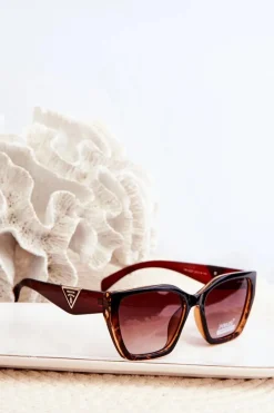 Discount Boto Damskie Klasyczne Okulary Przeciwsłoneczne Ze Złotymi Detalami UV400 Brązowe