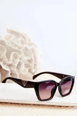 Okulary>Boto Damskie Klasyczne Okulary Przeciwsłoneczne Ze Złotymi Detalami UV400 Czarno-Brązowe