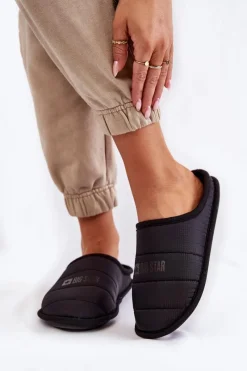 Kapcie Klasyczne>Big Star Shoes Damskie Klasyczne Papcie Big Star KK274602 Czarne Czarny