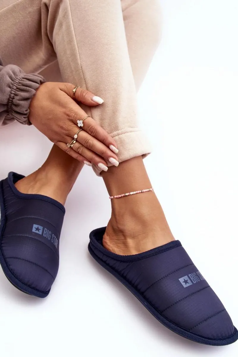 Kapcie Klasyczne>Big Star Shoes Damskie Klasyczne Papcie Granatowe Big Star KK274601 Niebieski