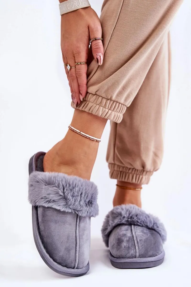 Kapcie Klasyczne>Boto Damskie Klasyczne Papcie Z Futerkiem Szare Lorines
