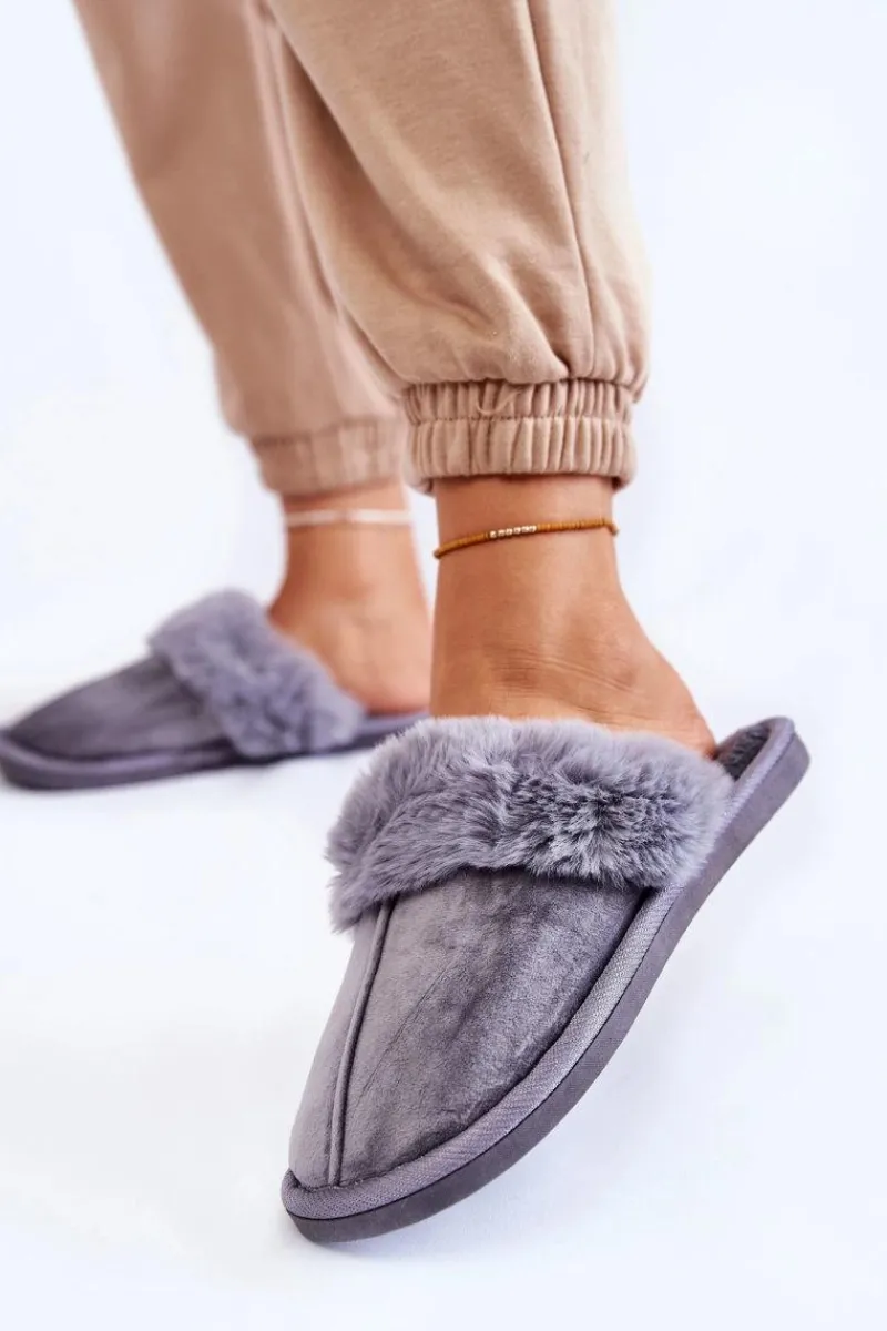 Kapcie Klasyczne>Boto Damskie Klasyczne Papcie Z Futerkiem Szare Lorines