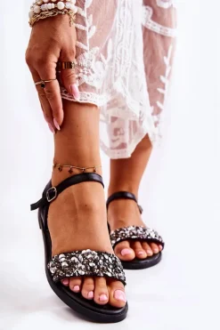 Sandały Płaskie>Boto Damskie Klasyczne Sandałki Z Ozdobami Czarne Florella