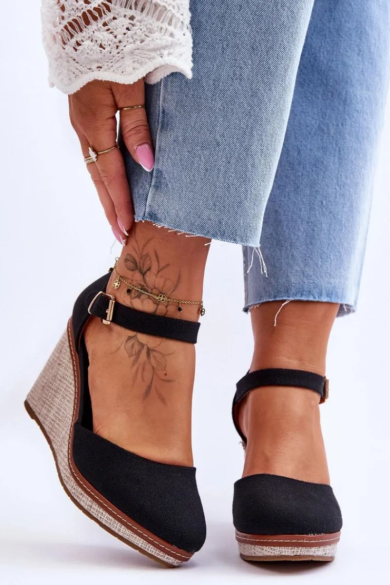 Best Damskie Klasyczne Sandały Na Koturnie Czarne Malani Damskie Sandały Na Koturnie