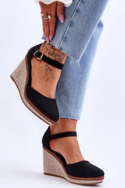 Best Damskie Klasyczne Sandały Na Koturnie Czarne Malani Damskie Sandały Na Koturnie