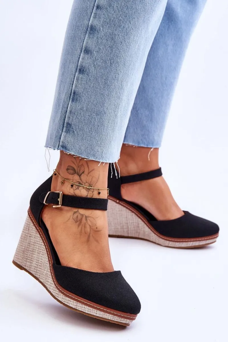 Best Damskie Klasyczne Sandały Na Koturnie Czarne Malani Damskie Sandały Na Koturnie