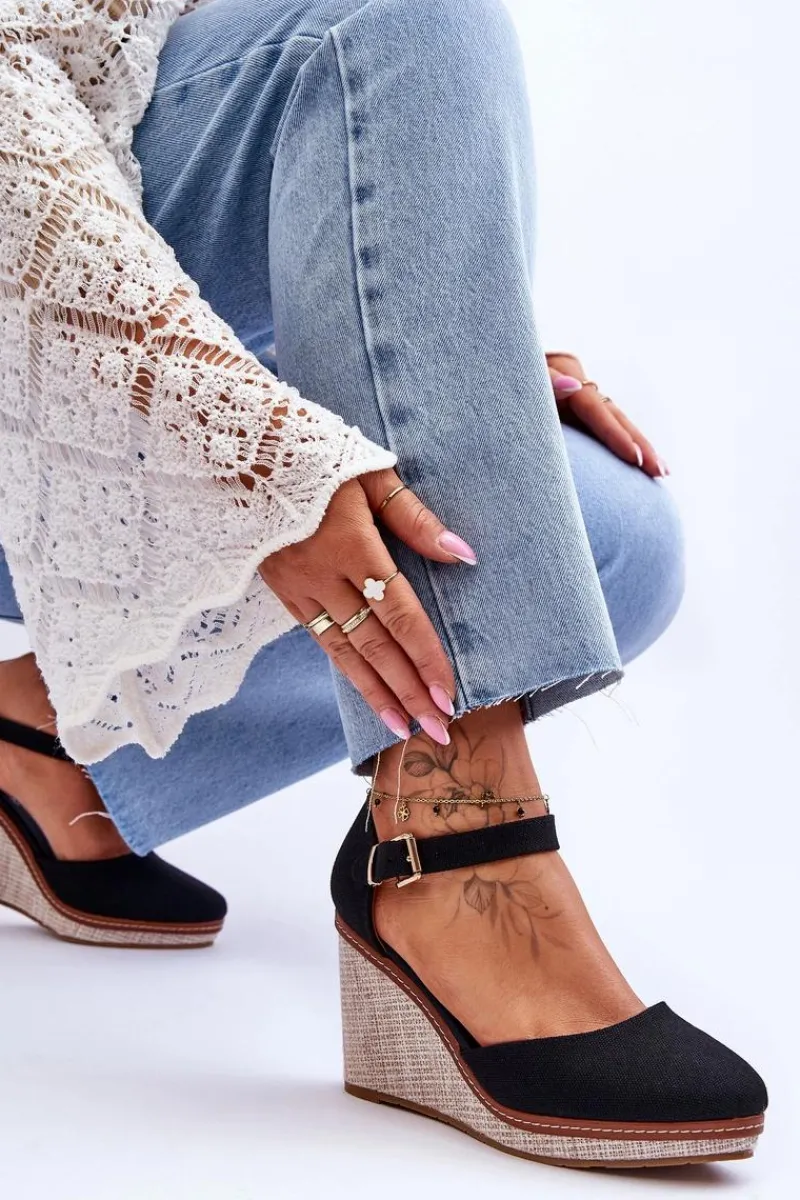 Best Damskie Klasyczne Sandały Na Koturnie Czarne Malani Damskie Sandały Na Koturnie