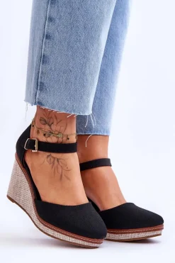Best Damskie Klasyczne Sandały Na Koturnie Czarne Malani Damskie Sandały Na Koturnie