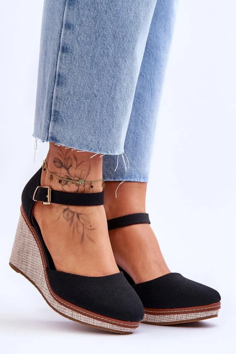 Best Damskie Klasyczne Sandały Na Koturnie Czarne Malani Damskie Sandały Na Koturnie