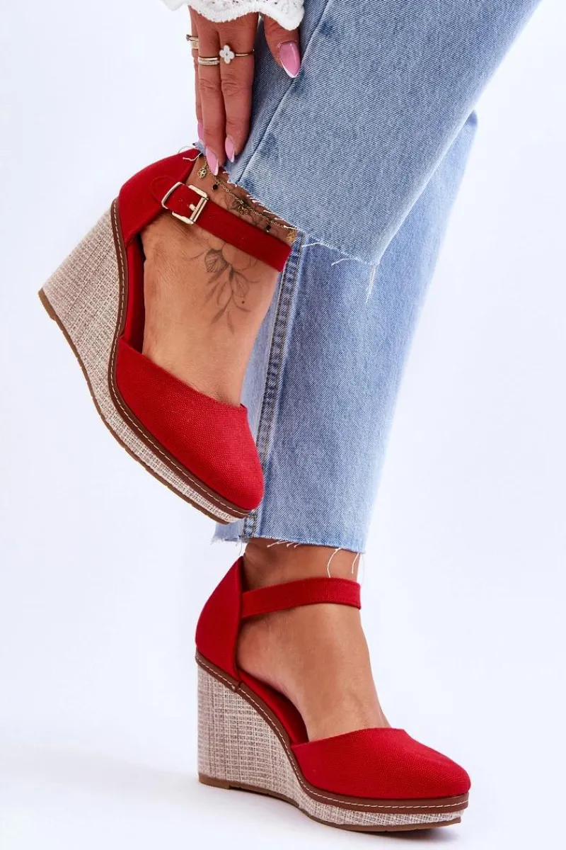 Best Damskie Klasyczne Sandały Na Koturnie Czerwone Malani Damskie Sandały Na Koturnie