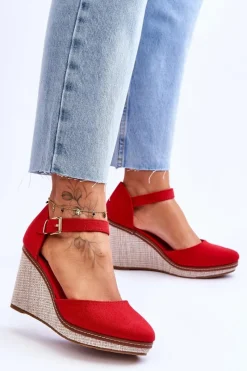 Best Damskie Klasyczne Sandały Na Koturnie Czerwone Malani Damskie Sandały Na Koturnie