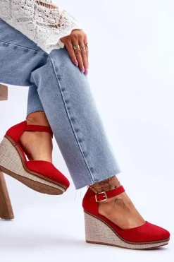 Best Damskie Klasyczne Sandały Na Koturnie Czerwone Malani Damskie Sandały Na Koturnie