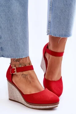Best Damskie Klasyczne Sandały Na Koturnie Czerwone Malani Damskie Sandały Na Koturnie