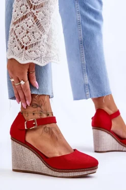 Best Damskie Klasyczne Sandały Na Koturnie Czerwone Malani Damskie Sandały Na Koturnie