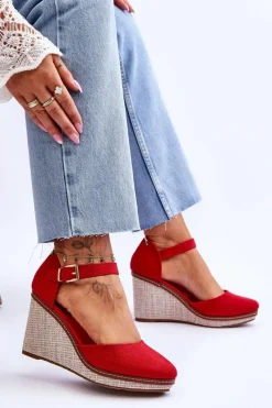 Best Damskie Klasyczne Sandały Na Koturnie Czerwone Malani Damskie Sandały Na Koturnie
