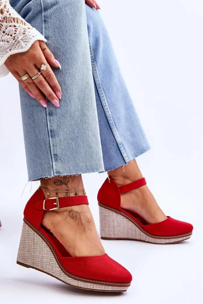 Best Damskie Klasyczne Sandały Na Koturnie Czerwone Malani Damskie Sandały Na Koturnie