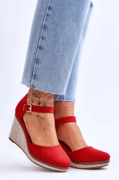 Best Damskie Klasyczne Sandały Na Koturnie Czerwone Malani Damskie Sandały Na Koturnie