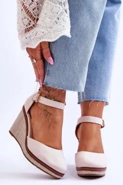 Boto Damskie Klasyczne Sandały Na Koturnie Beżowe Malani