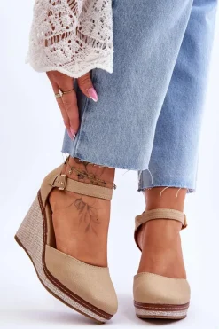 Sandały Na Koturnie>Boto Damskie Klasyczne Sandały Na Koturnie Ciemnobeżowe Malani