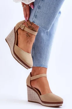 Sandały Na Koturnie>Boto Damskie Klasyczne Sandały Na Koturnie Ciemnobeżowe Malani