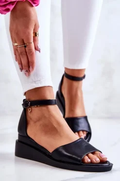 Damskie Klasyczne Sandały Na Sprzączkę Czarne Deserve Damskie Sandały Na Koturnie
