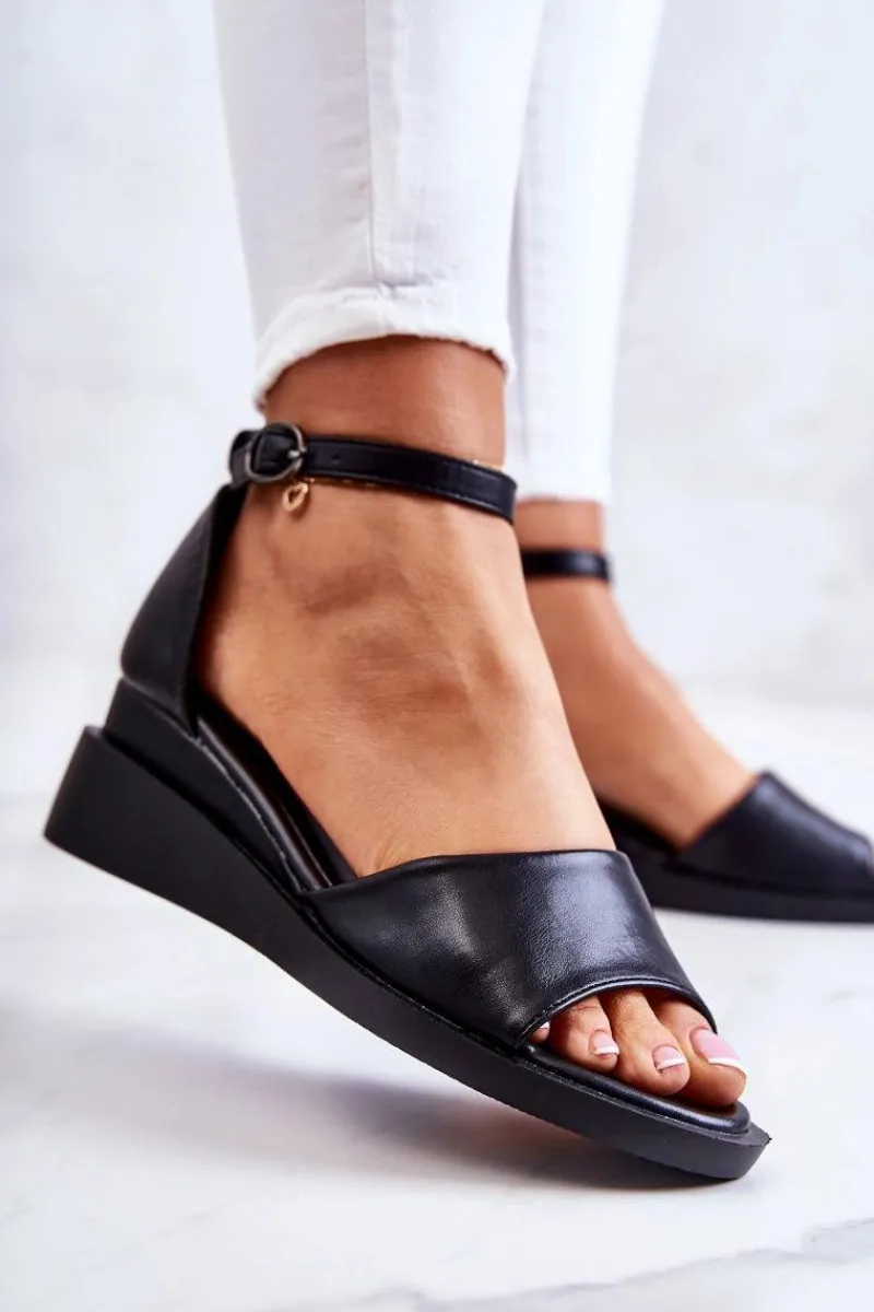 Damskie Klasyczne Sandały Na Sprzączkę Czarne Deserve Damskie Sandały Na Koturnie