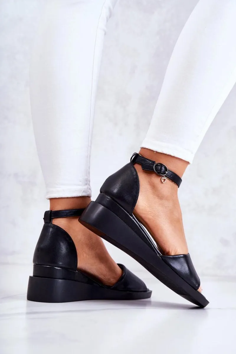 Damskie Klasyczne Sandały Na Sprzączkę Czarne Deserve Damskie Sandały Na Koturnie