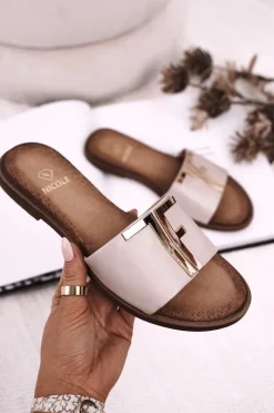 Klapki Damskie Klasyczne>Boto Damskie Klasyczne Skórzane Klapki Beżowe Adele