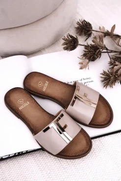 Klapki Damskie Klasyczne>Boto Damskie Klasyczne Skórzane Klapki Beżowe Adele