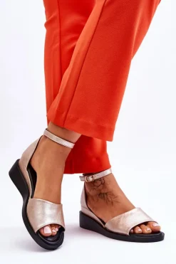 Sandały Na Koturnie>Buty damskie Vinceza Damskie Klasyczne Skórzane Sandały Na Koturnie Złote Truett