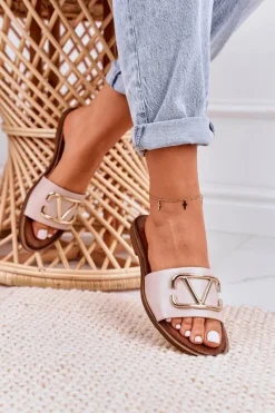 Best Boto Damskie Klasyczne Skórzane Klapki Beżowe Evie