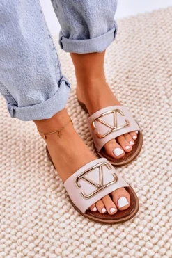 Best Boto Damskie Klasyczne Skórzane Klapki Beżowe Evie