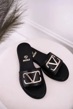 Clearance Boto Damskie Klasyczne Skórzane Klapki Czarne Evie