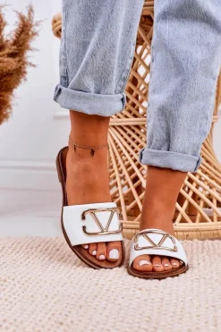 Clearance Damskie Klasyczne Skórzane Klapki Białe Evie Damskie Klapki Damskie Klasyczne