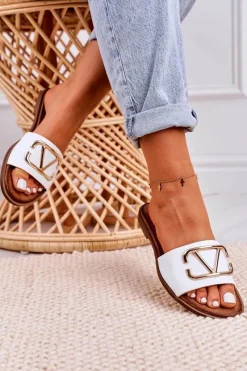 Clearance Damskie Klasyczne Skórzane Klapki Białe Evie Damskie Klapki Damskie Klasyczne