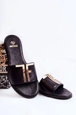 Online Boto Damskie Klasyczne Skórzane Klapki Czarne Adele