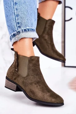 New Damskie Klasyczne Sztyblety Botki Zamszowe Ciemno Zielone Walker Damskie Botki Na Słupku|Czarne Botki